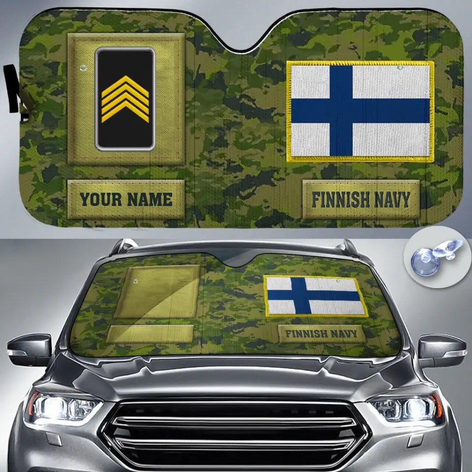 Pare-soleil de voiture personnalisé avec camouflage soldat/vétéran finlandais avec nom et grade - 17230752