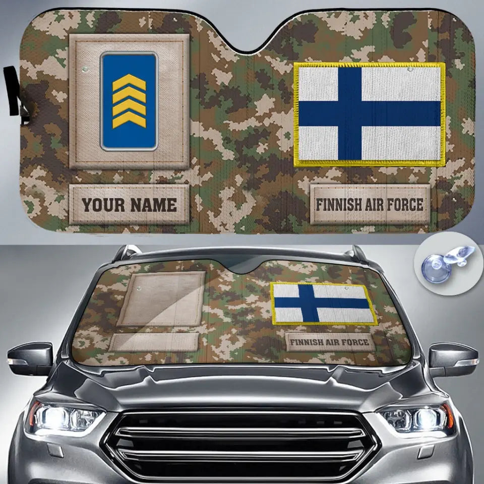 Pare-soleil de voiture personnalisé avec camouflage soldat/vétéran finlandais avec nom et grade - 17230752