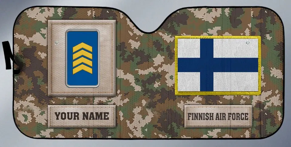 Pare-soleil de voiture personnalisé avec camouflage soldat/vétéran finlandais avec nom et grade - 17230752