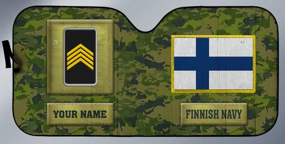 Pare-soleil de voiture personnalisé avec camouflage soldat/vétéran finlandais avec nom et grade - 17230752