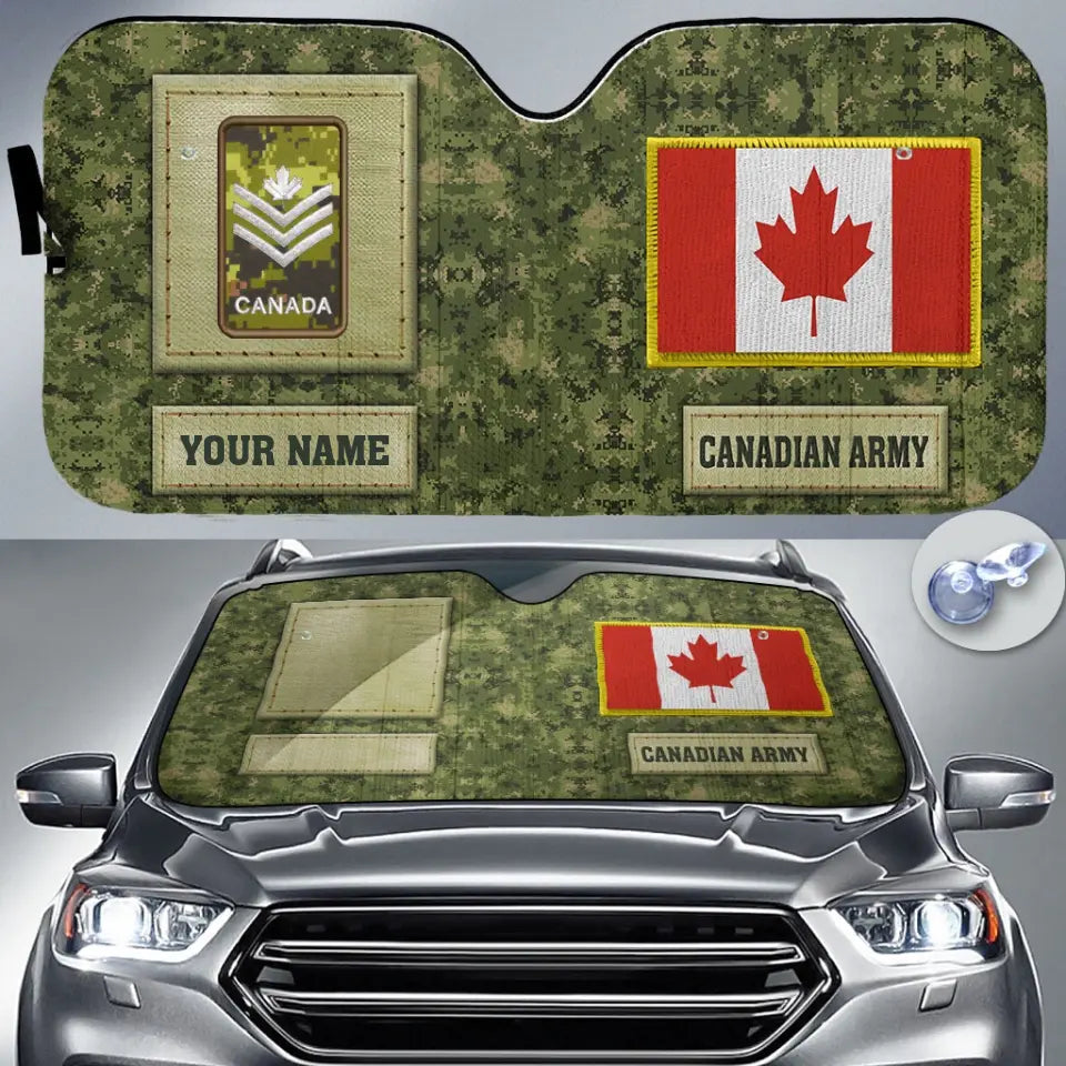 Pare-soleil de voiture personnalisé avec camouflage soldat/vétéran du Canada avec nom et grade - 17230752