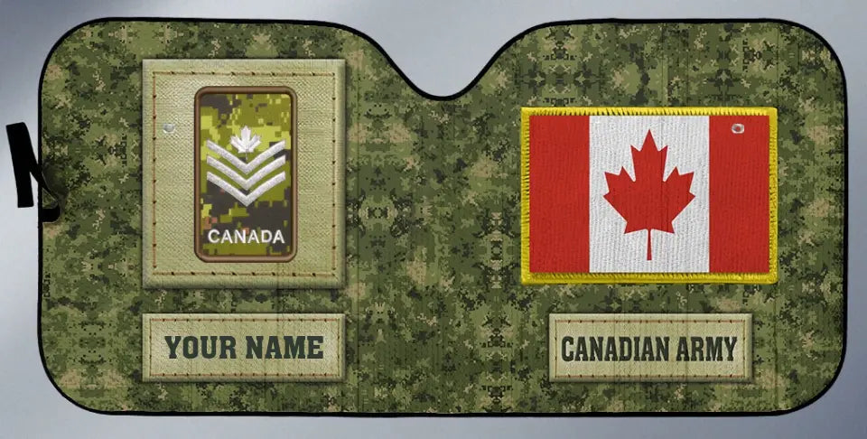 Pare-soleil de voiture personnalisé avec camouflage soldat/vétéran du Canada avec nom et grade - 17230752