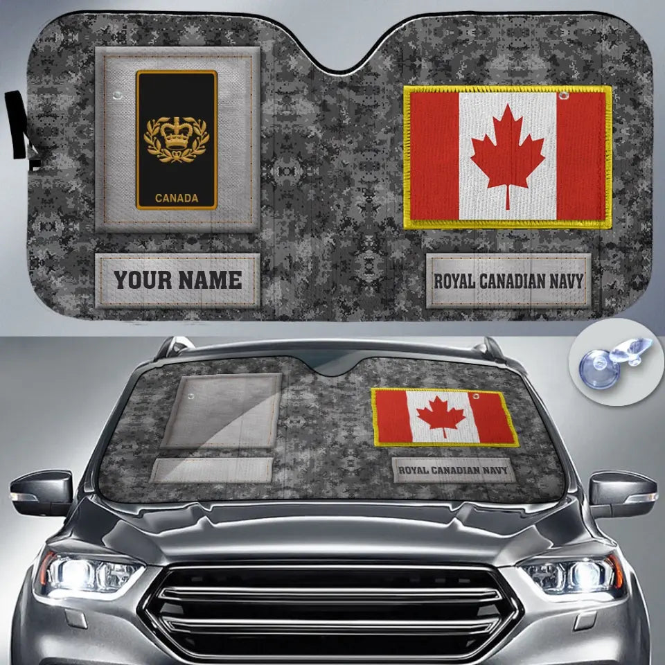 Pare-soleil de voiture personnalisé avec camouflage soldat/vétéran du Canada avec nom et grade - 17230752