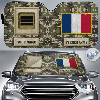 Personalized France Soldier/Veteran Camo With Name And Rank Auto Sun Shade - 17230752