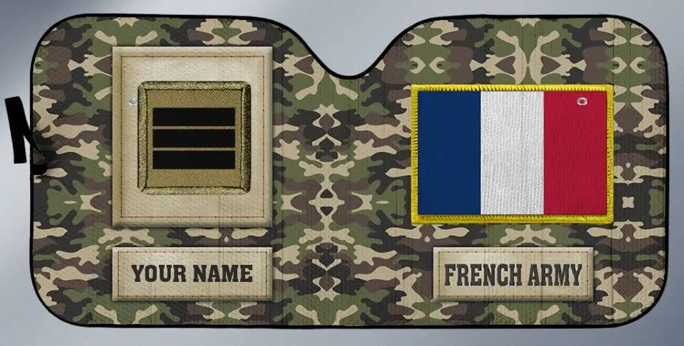 Personalized France Soldier/Veteran Camo With Name And Rank Auto Sun Shade - 17230752