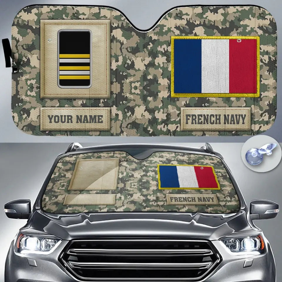 Pare-soleil de voiture personnalisé avec camouflage soldat/vétéran de la France avec nom et grade - 17230752