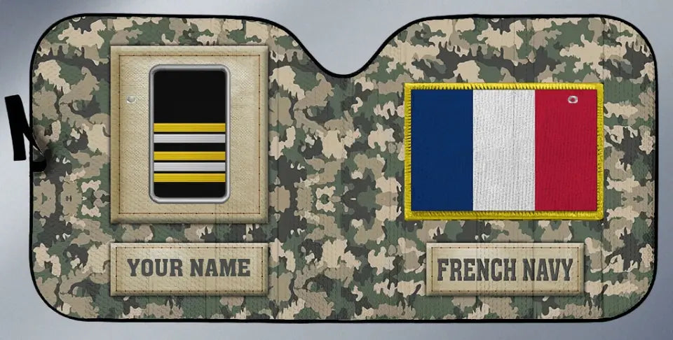 Personalized France Soldier/Veteran Camo With Name And Rank Auto Sun Shade - 17230752