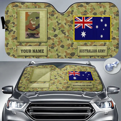 Pare-soleil de voiture personnalisé avec camouflage soldat/vétéran australien avec nom et grade - 17230752