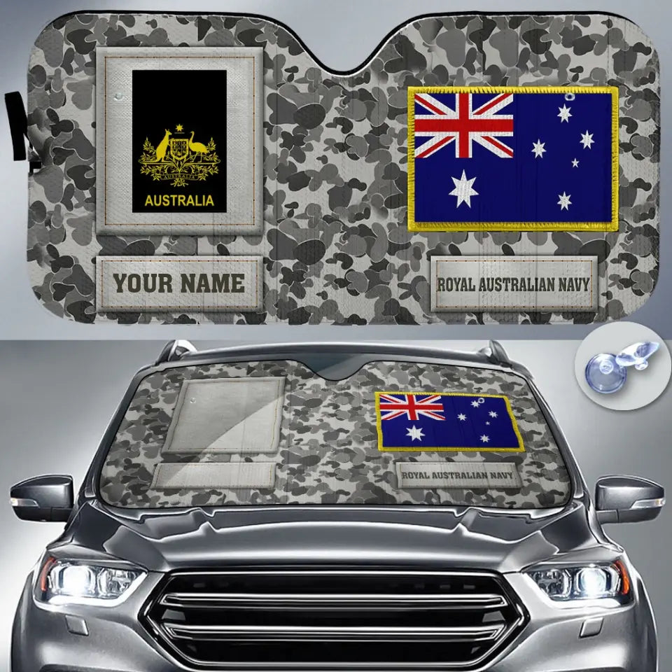 Pare-soleil de voiture personnalisé avec camouflage soldat/vétéran australien avec nom et grade - 17230752