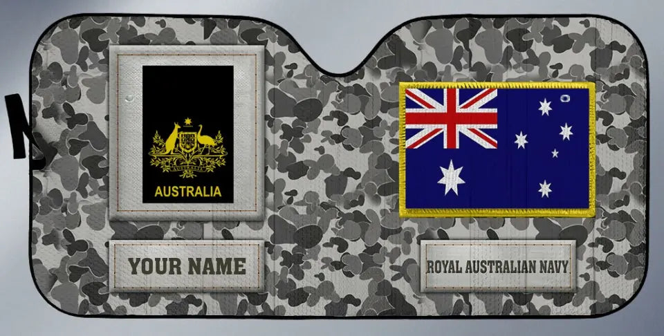 Personalisierter automatischer Sonnenschutz im Tarnmuster für australische Soldaten/Veteranen mit Namen und Rang – 17230752