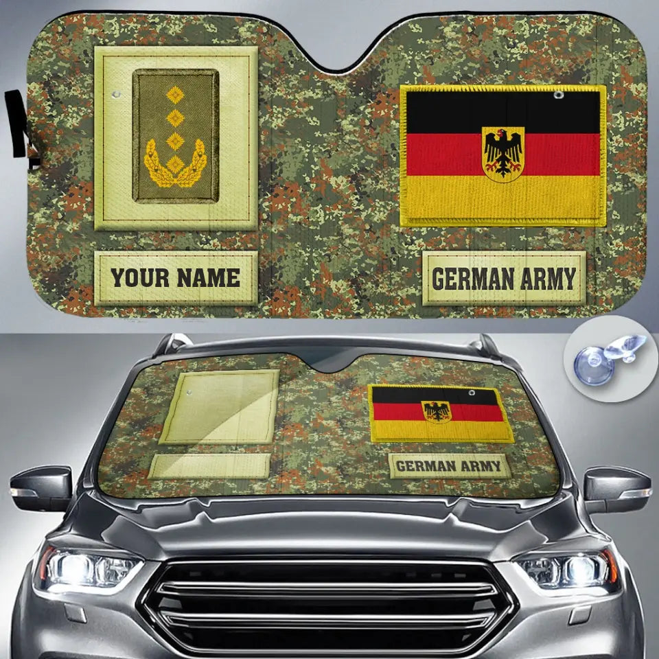 Personalized Germany Soldier/Veteran Camo With Name And Rank Auto Sun Shade - 17230752