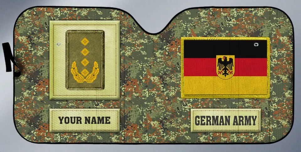 Pare-soleil de voiture personnalisé avec camouflage soldat/vétéran allemand avec nom et grade - 17230752