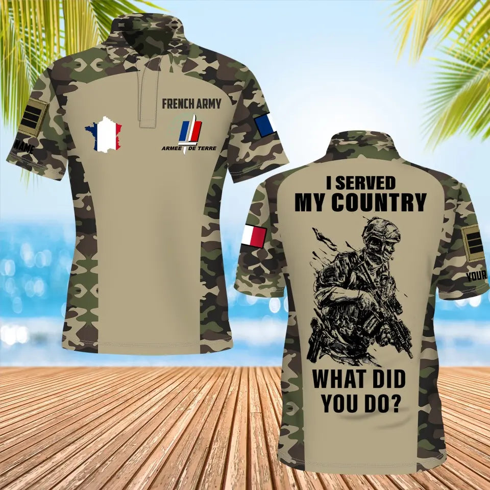 Personalized France Soldier/Veteran Camo with Name, Rank POLO All Over Printed - 17234208