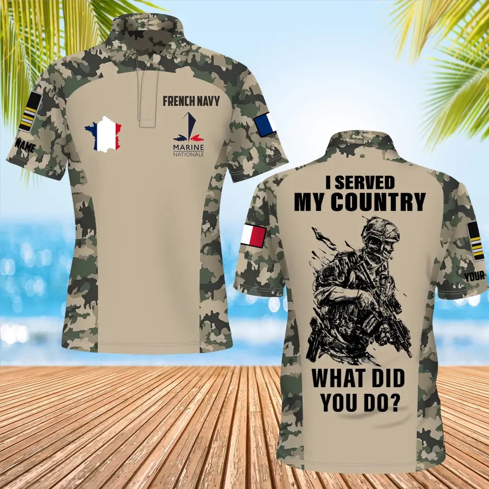 Personalized France Soldier/Veteran Camo with Name, Rank POLO All Over Printed - 17234208