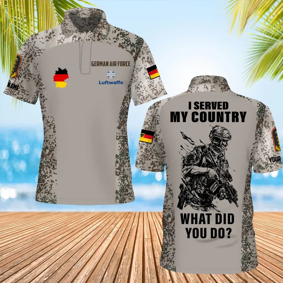 Personalisiertes Poloshirt mit Camouflage-Muster für deutsche Soldaten/Veteranen mit Namen und Rang, komplett bedruckt – 17234208