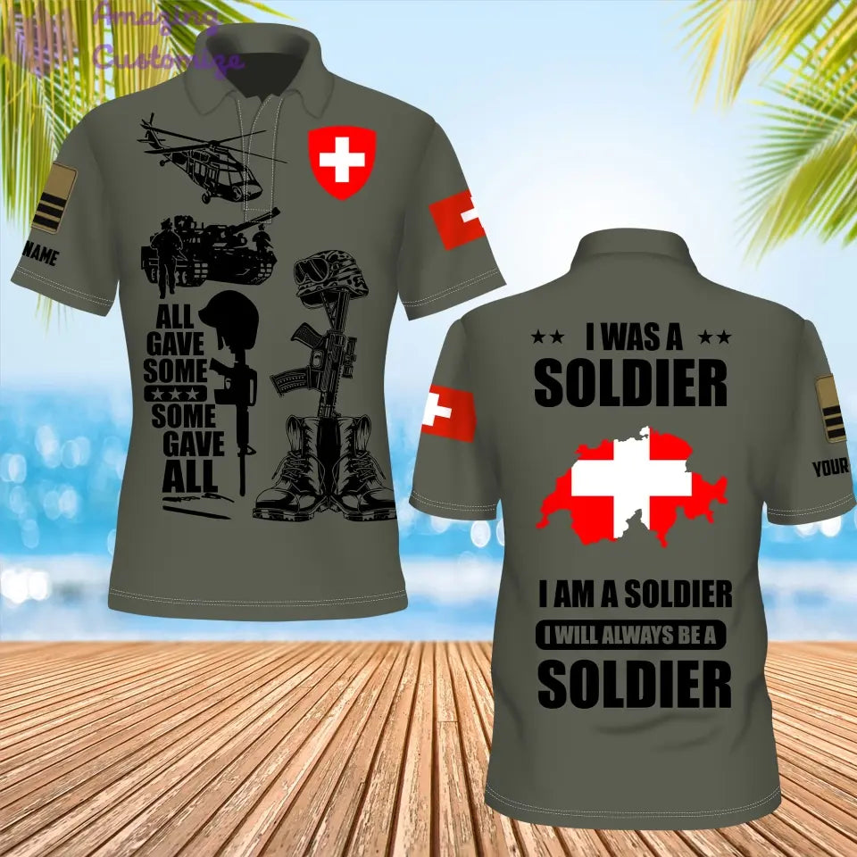 Personalized Swiss Soldier/Veteran Camo with Name, Rank POLO All Over Printed - 17235936