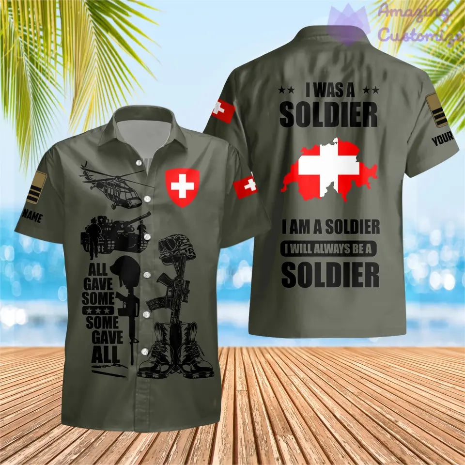 Personalisiertes Schweizer Soldaten-/Veteranen-Tarnmuster mit Namen und Rang, Poloshirt komplett bedruckt – 17235936