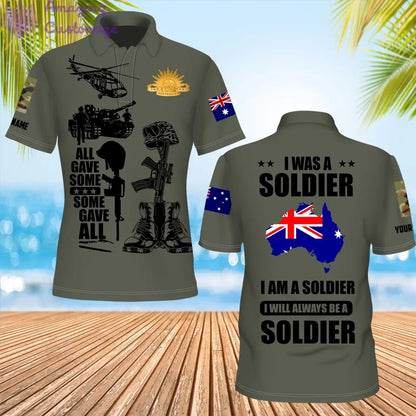 Personalisiertes australisches Soldaten-/Veteranen-Tarnmuster mit Namen, Rang, Poloshirt überall bedruckt – 17235936