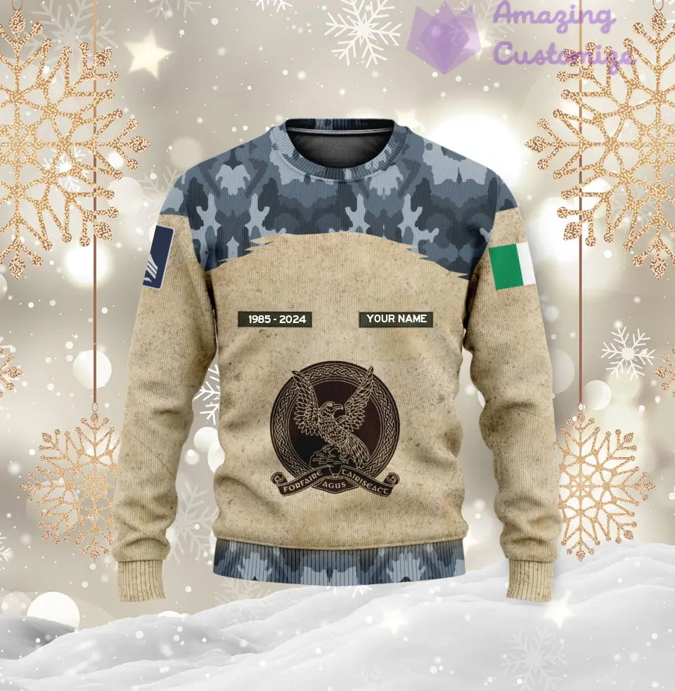 Sweat à capuche personnalisé avec motif camouflage soldat/vétéran irlandais, nom, année et grade, imprimé sur toute la surface - 17200512