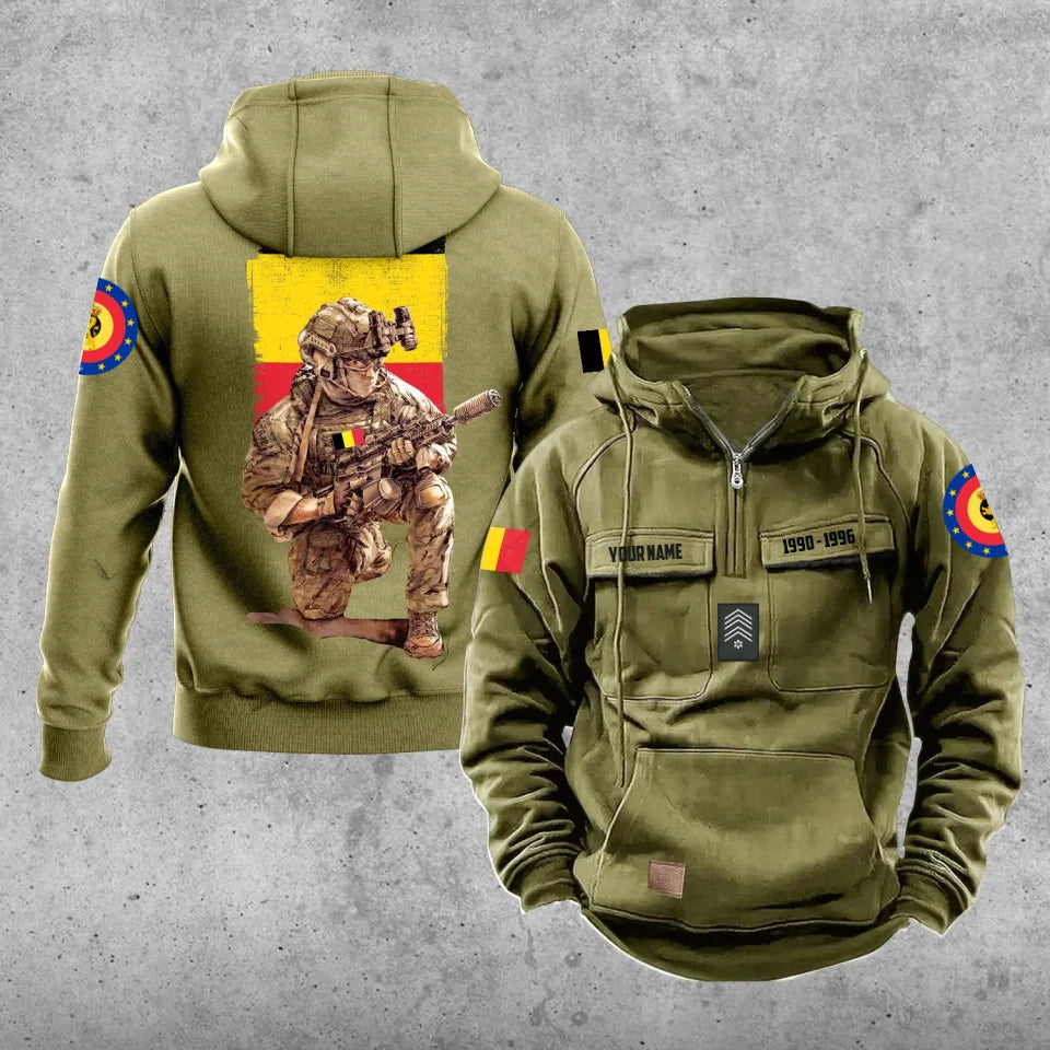 Sweat à capuche vintage personnalisé soldat/vétéran belge imprimé sur toute la surface - 27062401QA