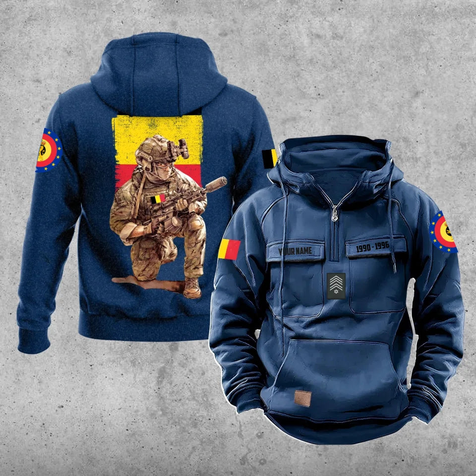 Personalisierter belgischer Soldat/Veteran Vintage Hoodie mit Vollbedruckung - 27062401QA