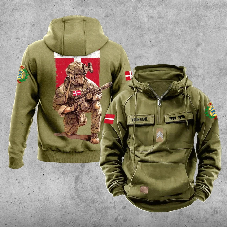 Sweat à capuche vintage personnalisé avec imprimé soldat/vétéran du Danemark - 27062401QA