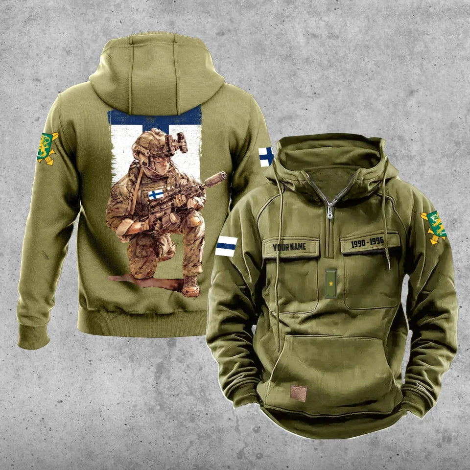 Sweat à capuche vintage personnalisé soldat/vétéran finlandais imprimé sur toute la surface - 27062401QA