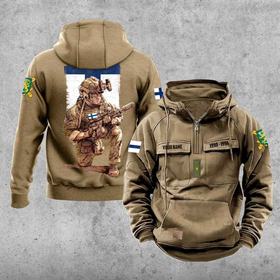 Sweat à capuche vintage personnalisé soldat/vétéran finlandais imprimé sur toute la surface - 27062401QA