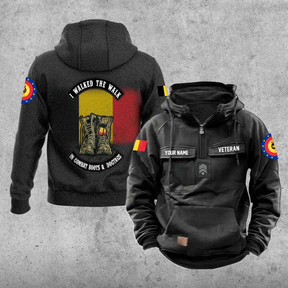 Personalisierter belgischer Soldat/Veteran Vintage-Kapuzenpullover mit Rundumdruck - 17207424