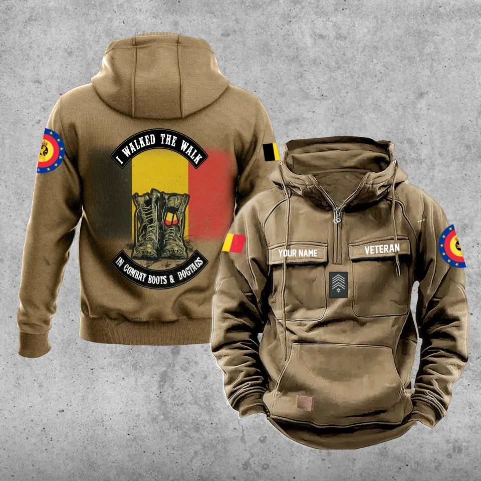 Personalisierter belgischer Soldat/Veteran Vintage-Kapuzenpullover mit Rundumdruck - 17207424