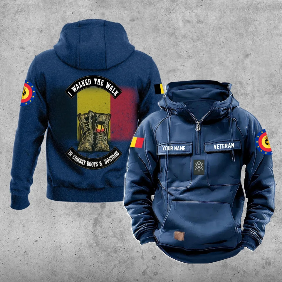 Personalisierter belgischer Soldat/Veteran Vintage-Kapuzenpullover mit Rundumdruck - 17207424