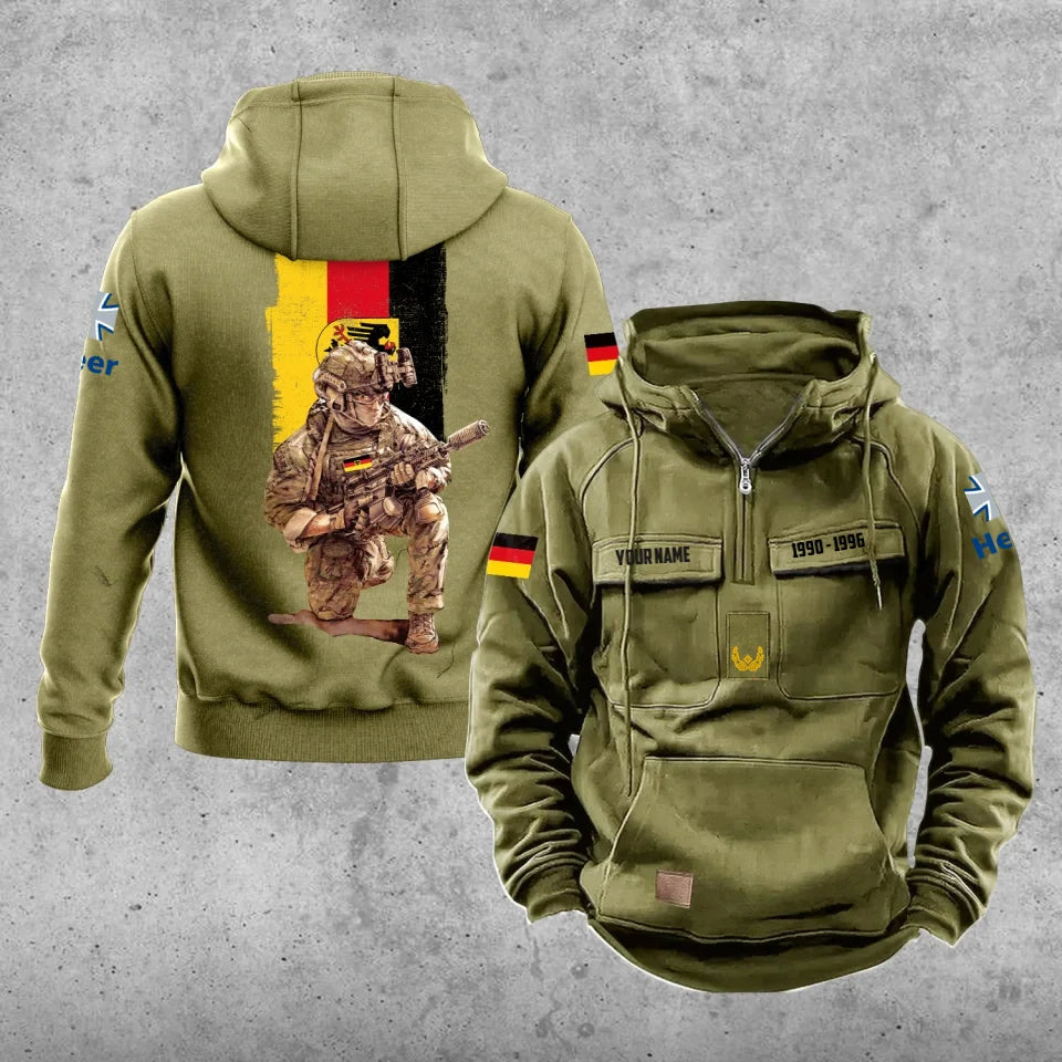 Sweat à capuche vintage personnalisé avec imprimé sur toute la surface, soldat/vétéran allemand - 27062401QA