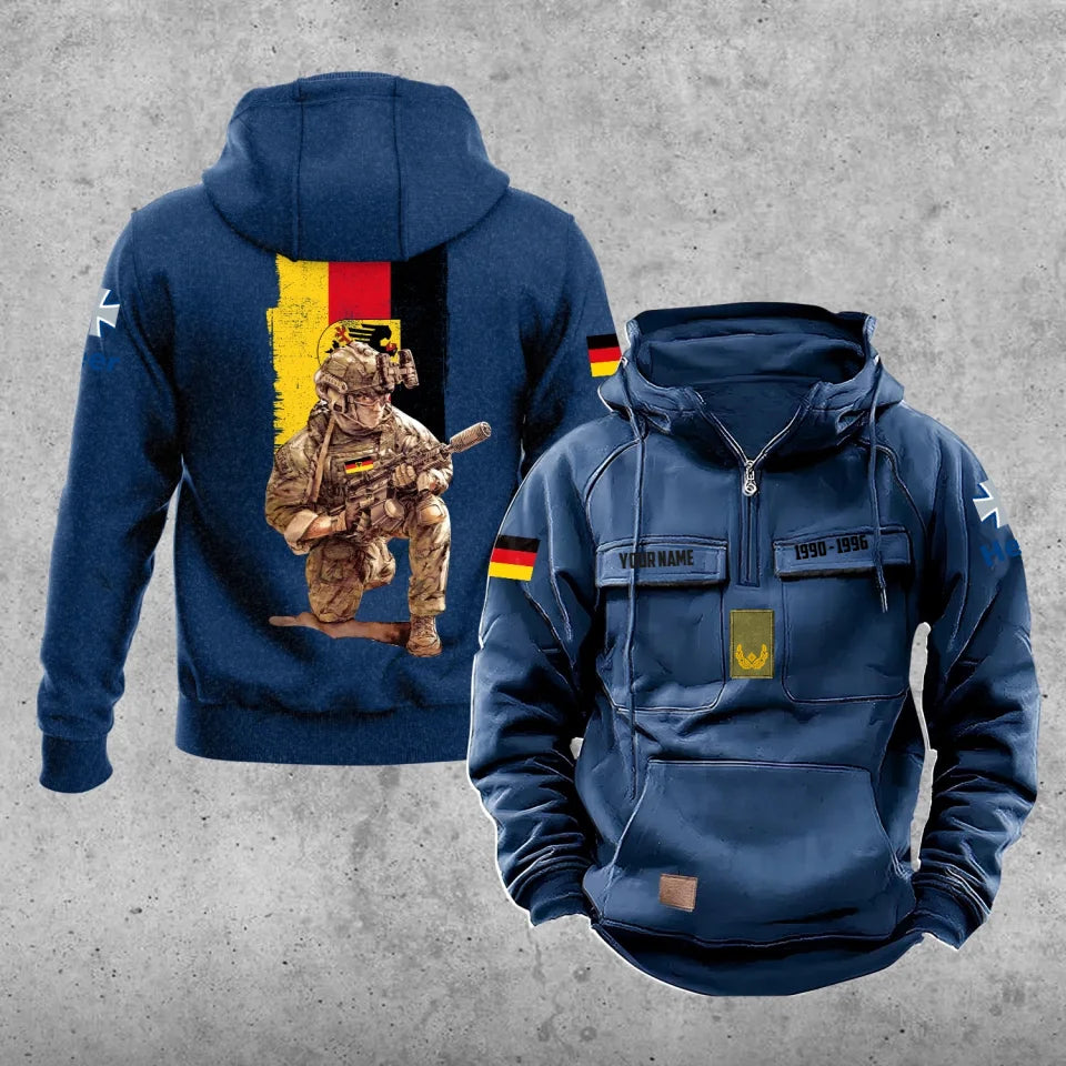 Personalisierter Vintage-Kapuzenpullover mit deutschem Soldaten-/Veteranen-Print – 27062401QA