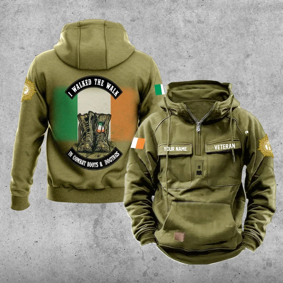 Sweat à capuche vintage personnalisé avec imprimé sur toute la surface du soldat/vétéran irlandais - 17207424