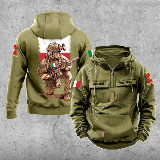 Sweat à capuche vintage personnalisé avec imprimé sur toute la surface, soldat/vétéran italien - 27062401QA