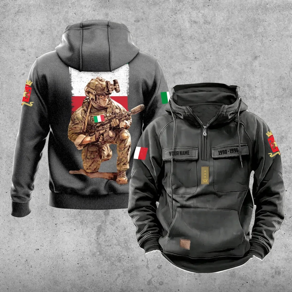 Sweat à capuche vintage personnalisé avec imprimé sur toute la surface, soldat/vétéran italien - 27062401QA