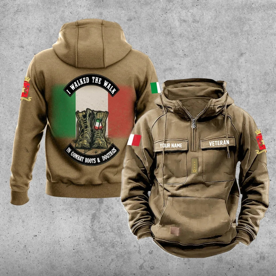 Personalisierter Vintage-Kapuzenpullover mit italienischem Soldaten-/Veteranen-Print – 17207424