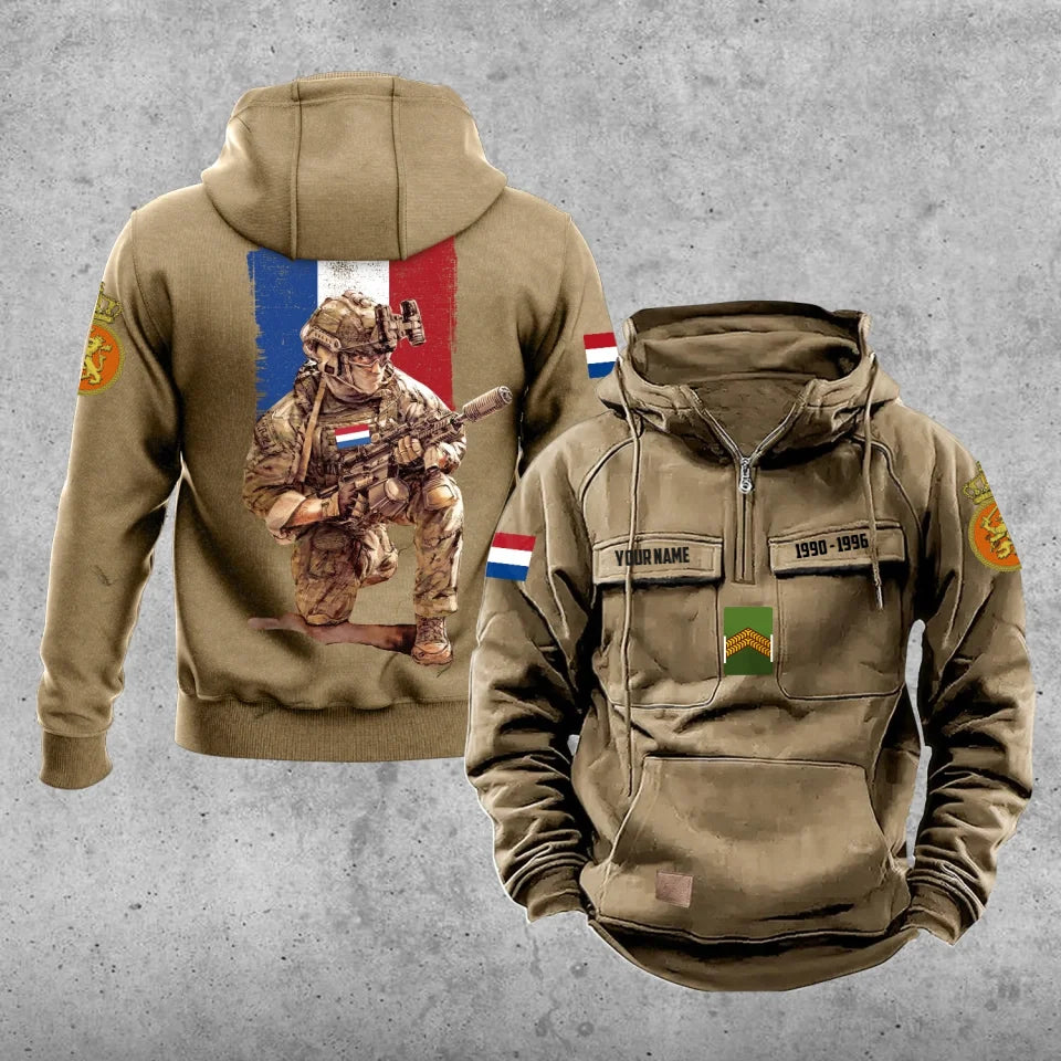 Personalisierter Vintage-Kapuzenpullover mit niederländischem Soldaten-/Veteranen-Print – 27062401QA