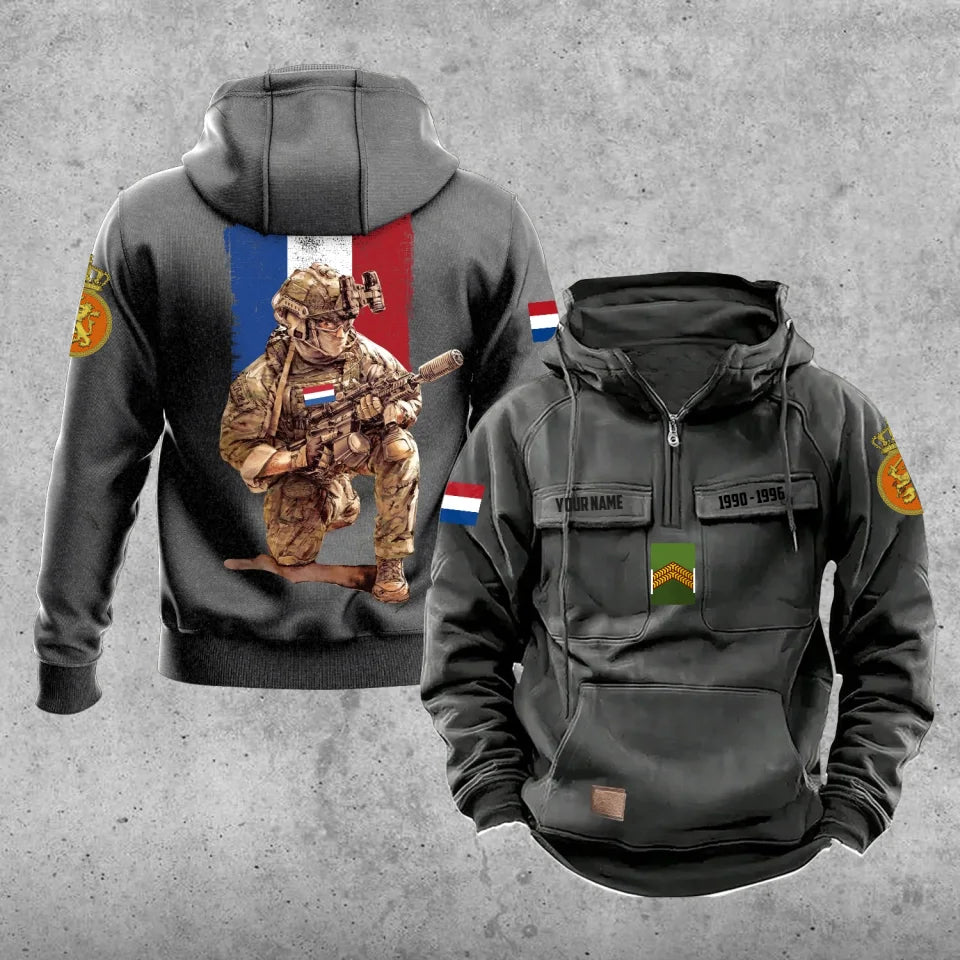 Sweat à capuche vintage personnalisé avec imprimé intégral du soldat/vétéran des Pays-Bas - 27062401QA