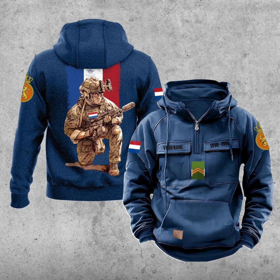 Sweat à capuche vintage personnalisé avec imprimé intégral du soldat/vétéran des Pays-Bas - 27062401QA