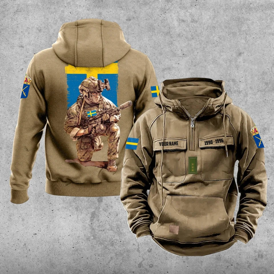 Personalisierter Schweden-Soldat/Veteranen-Vintage-Kapuzenpullover mit Rundum-Aufdruck – 27062401QA