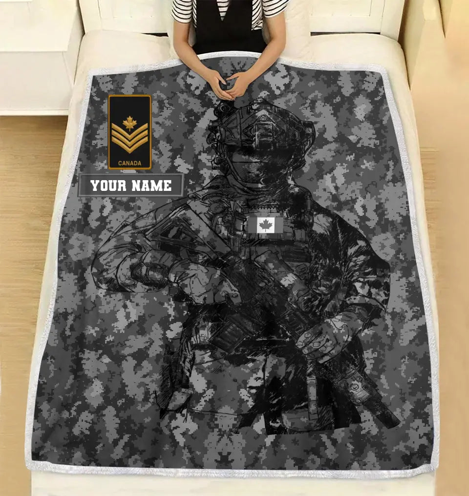 Personalized Canadian Solider/ Veteran Camo With Name And Rank Fleece Blanket 3D Printed - 16912800