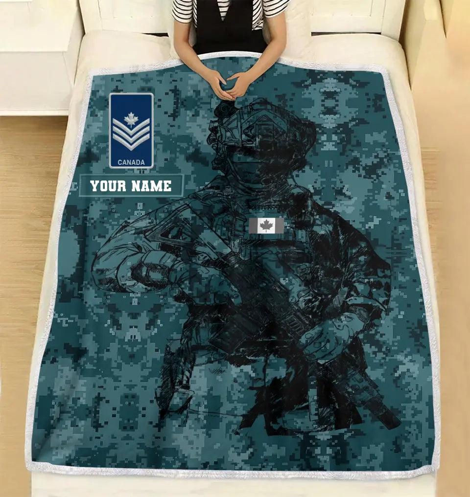 Personalized Canadian Solider/ Veteran Camo With Name And Rank Fleece Blanket 3D Printed - 16912800