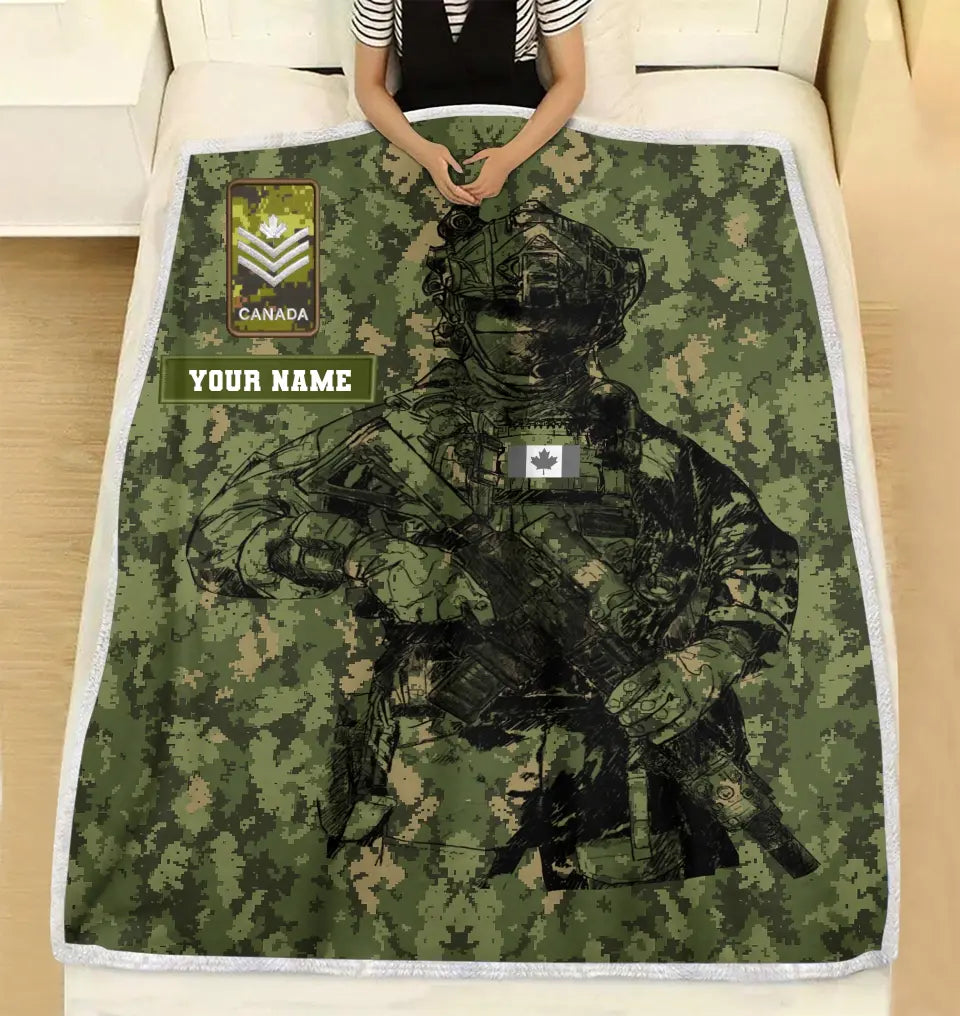 Personalized Canadian Solider/ Veteran Camo With Name And Rank Fleece Blanket 3D Printed - 16912800