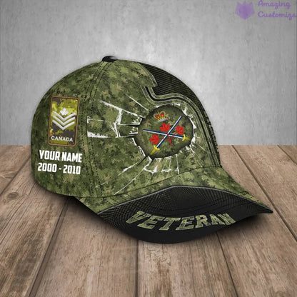 Personalized Rank, Year And Name Canada Soldier/Veterans Camo Baseball Cap - 17170272