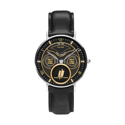 Personalized France Soldier/ Veteran With Name, Rank and Year Black Stitched Leather Watch - 17286660 - Gold Version