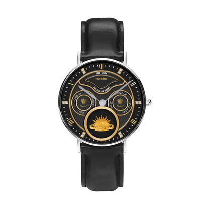 Personalized Australia Soldier/ Veteran With Name, Rank and Year Black Stitched Leather Watch - 17286660 - Gold Version