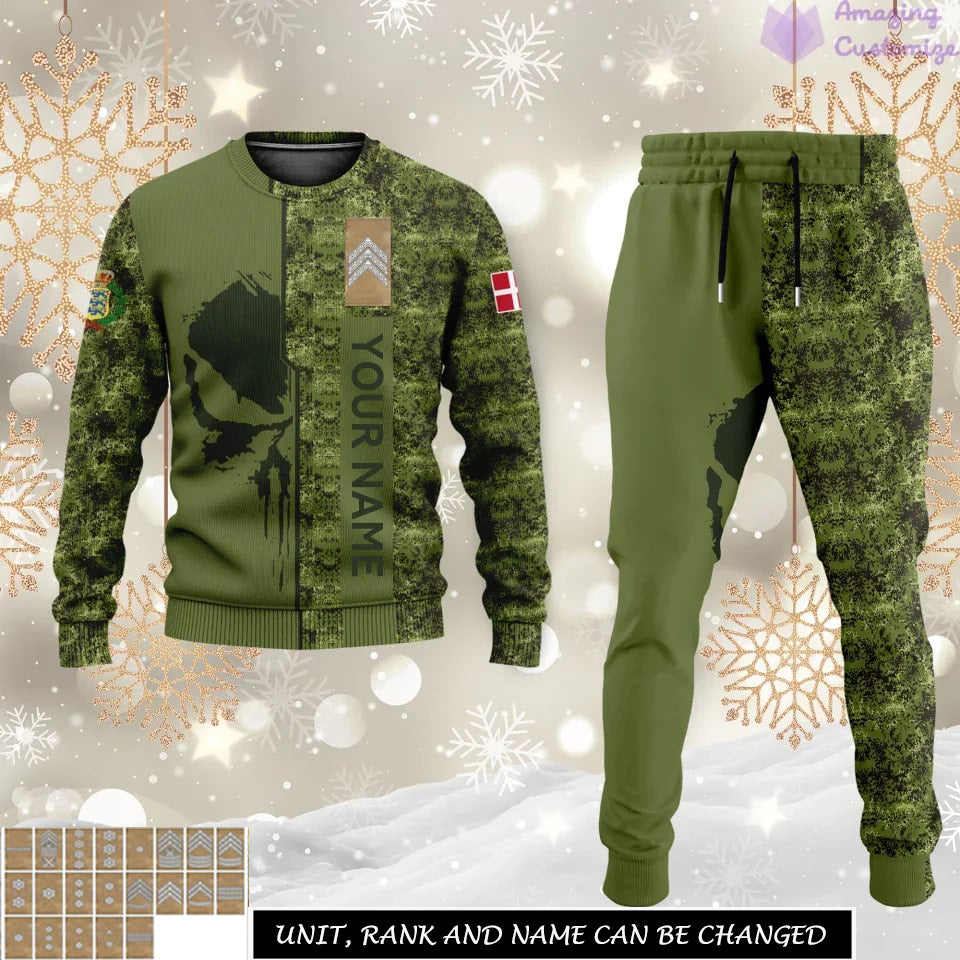 Personalized Denmark Soldier/Veteran Camo with Rank And Name Combo Sweater + Jogger - 17152992