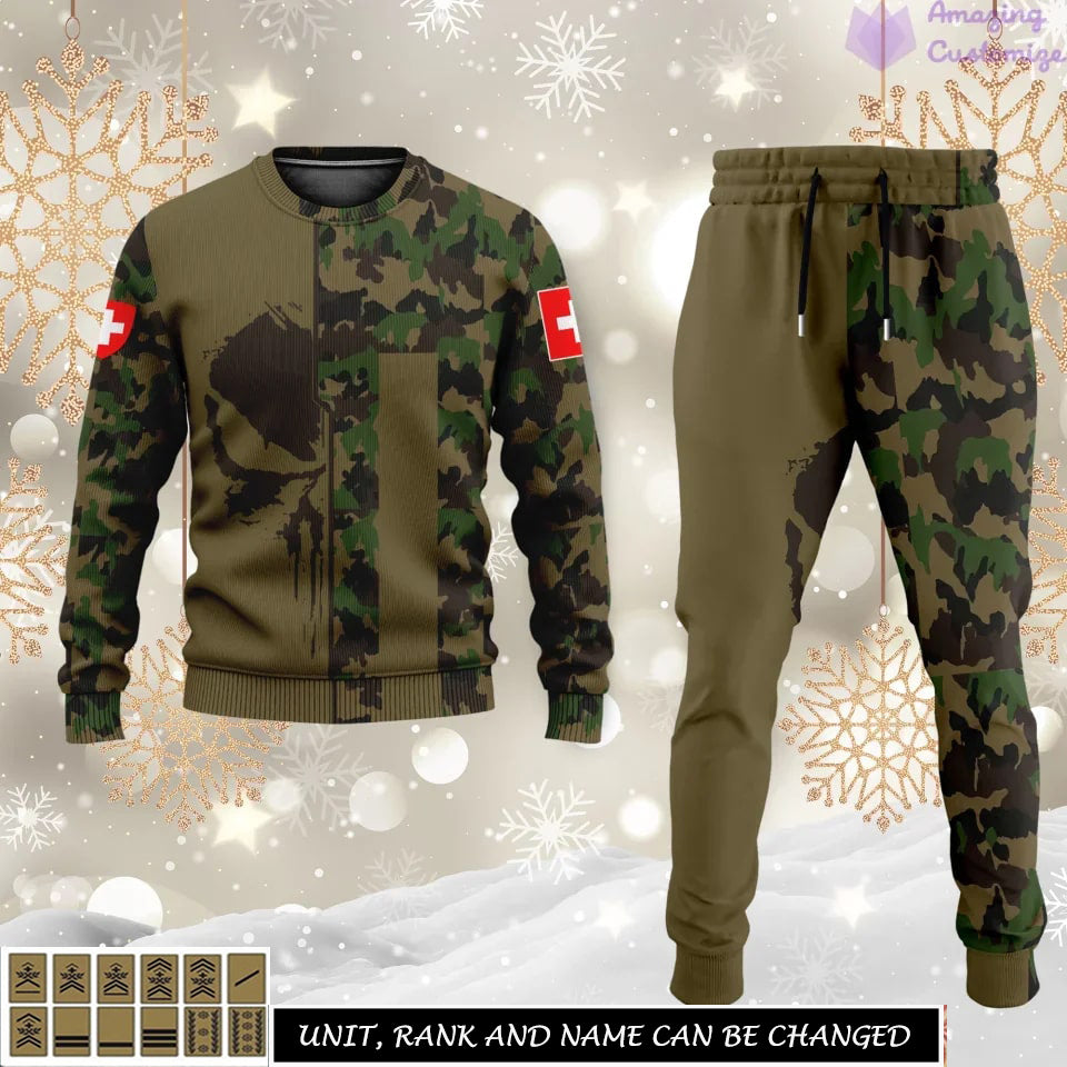 Personalized Swiss Soldier/Veteran Camo with Rank And Name Combo Sweater + Jogger - 17152992