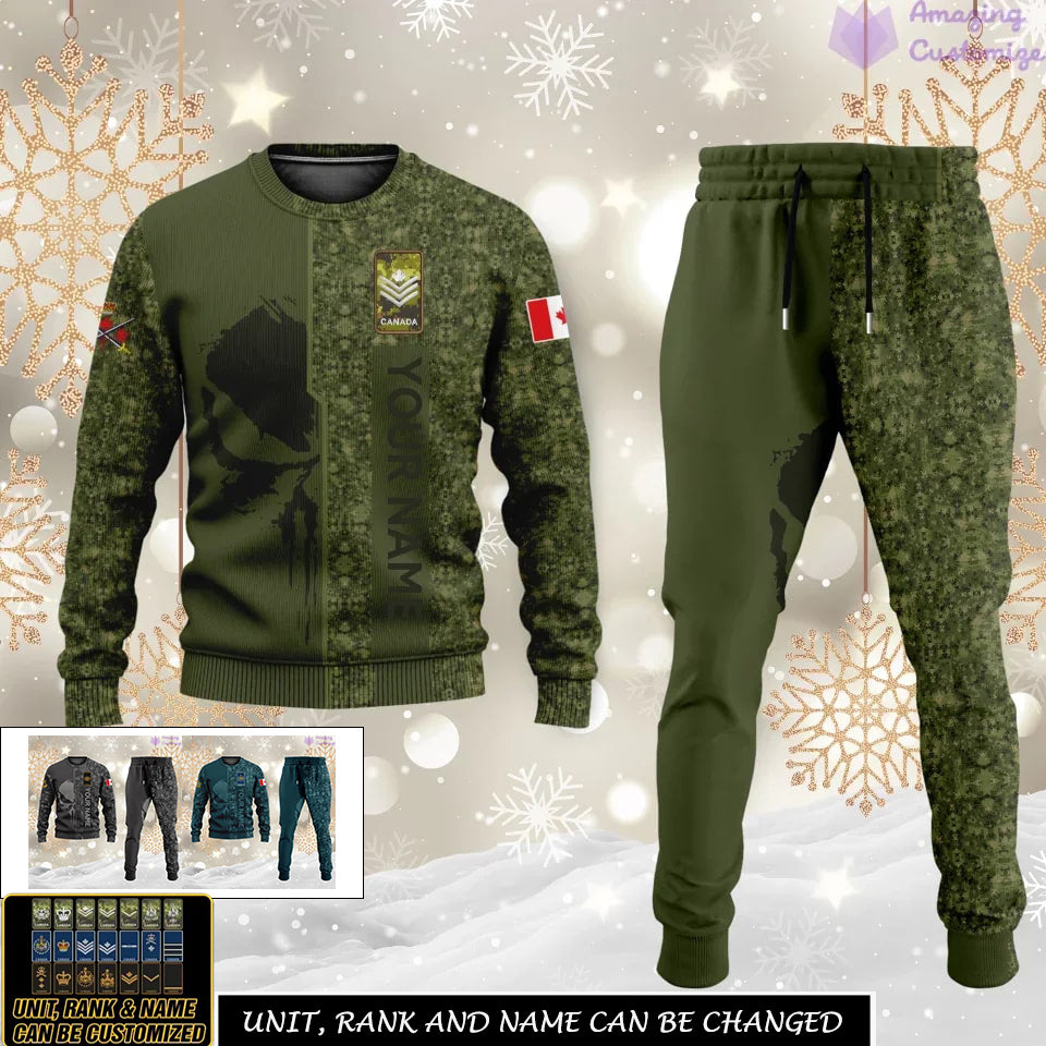 Personalized Canada Soldier/Veteran Camo with Rank And Name Combo Sweater + Jogger - 17152992